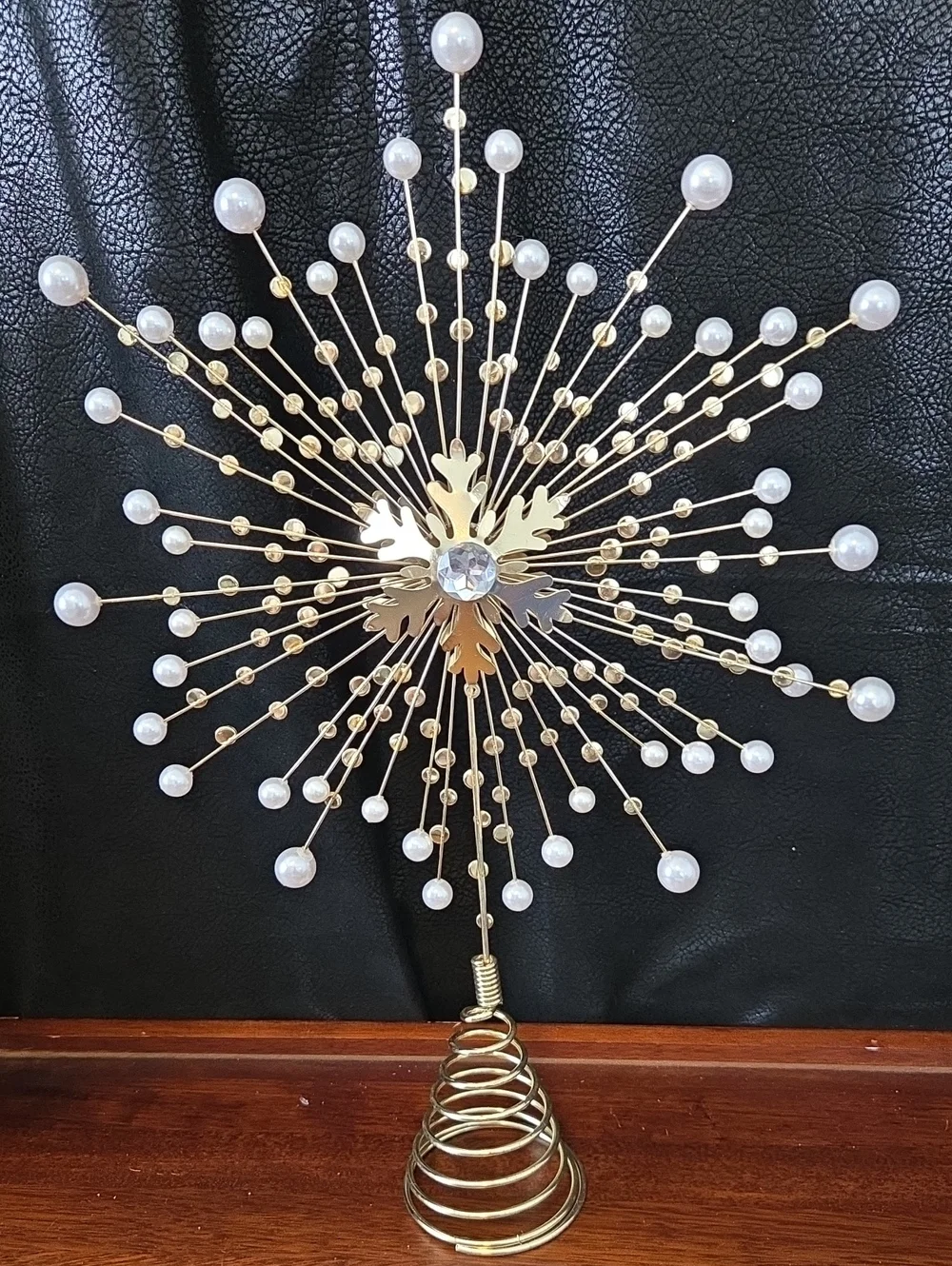 Unique Gold Pearl Burst And Rhibesyone Snowflaks Tree Topper